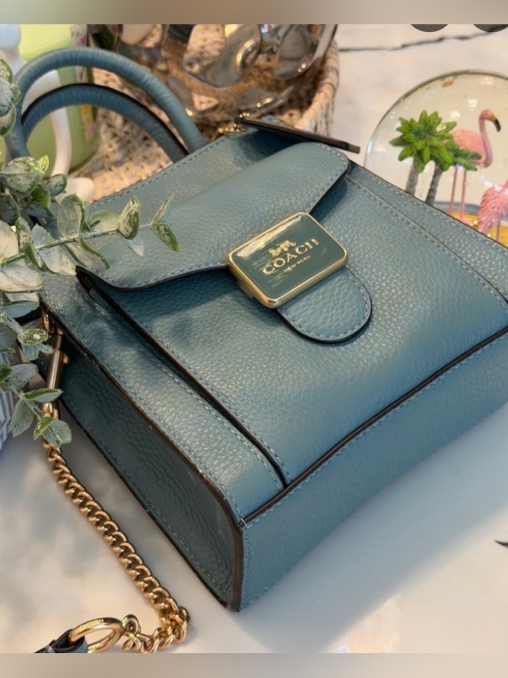 Coach Teal Leather Satchel with Gold Hardware - Picture 11 of 16